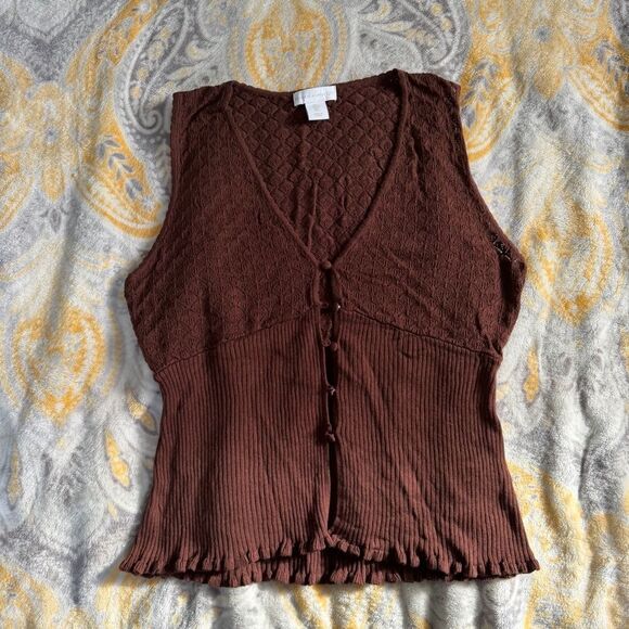 House of Harlow 1960 Tops - House of Harlow 1960 Brown knit v neck button up tank size large